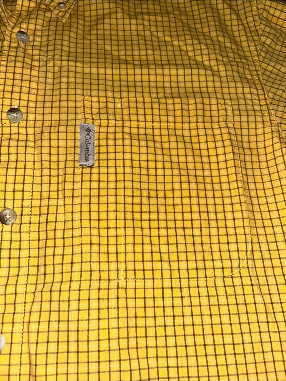 Columbia Yellow and Black Check Short-Sleeve Button-Down Shirt M